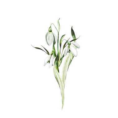 Suluboya düğün buket kardelen çiçekli.