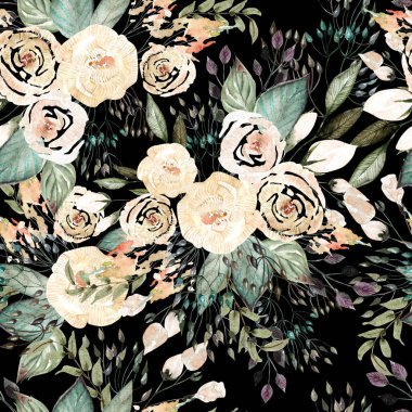Güzel suluboya düğün desen yaprakları ve rose ile. 