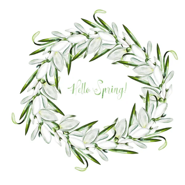 Watercolor wedding wreath with snowdrop flowers. — Stock Photo, Image