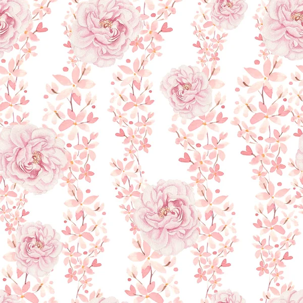 Яркий красочный бесшовный узор с цветами роз и пиона . — стоковое фото