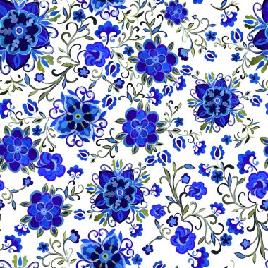 Dekoratif çiçekler ile parlak suluboya dikişsiz desen.