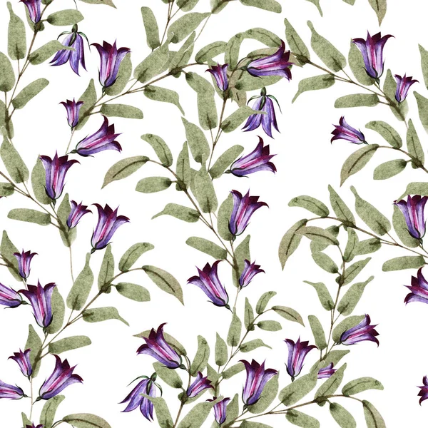 Beautiful watercolor seamless pattern with bell flower. Illustration. — Stock Photo, Image