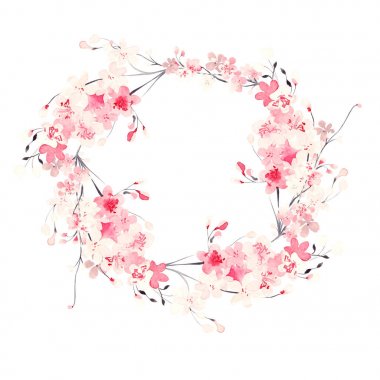 Çiçeklerle güzel suluboya düğün çelenk. 