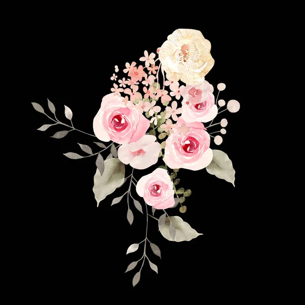 Buquê de aquarela com rosas e ervas . — Fotografia de Stock