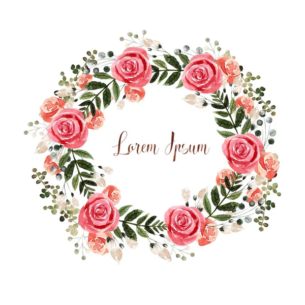 Beautiful watercolor wedding  wreath with roses flowers. — Stock Photo, Image