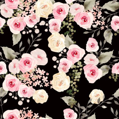 Gül çiçekleri ile güzel Suluboya dikişsiz desen. 