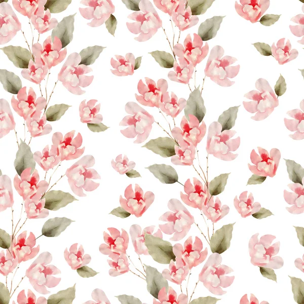 Magnifique motif aquarelle sans couture avec des fleurs de roses et d'herbes . — Photo