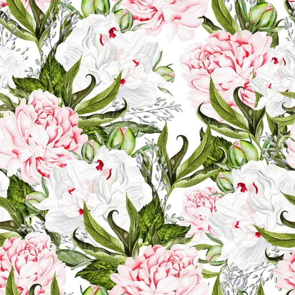 Magnifique motif aquarelle sans couture avec fleur de pivoine . — Photo