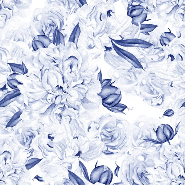 Beautiful watercolor seamless pattern with peony flower and roses. — Stock Photo, Image