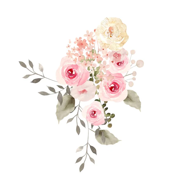 Watercolor bouquet with roses and herbs. — Stock Photo, Image