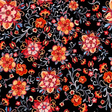 Dekoratif çiçekler ile parlak suluboya dikişsiz desen.