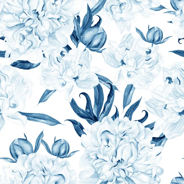 Schöne Aquarell nahtlose Muster mit Pfingstrose Blume. — Stockfoto