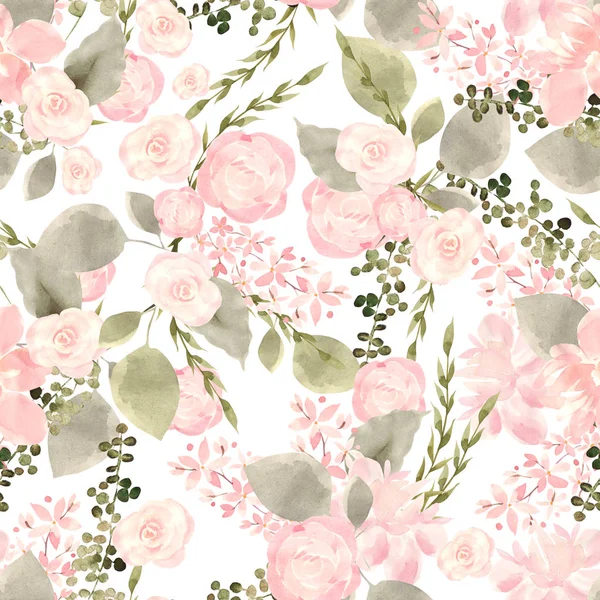 バラとベリーの花と明るいカラフルなシームレスなパターン. — ストック写真