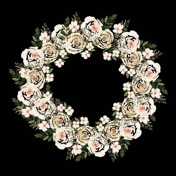 Hermosa corona de boda acuarela con rosas flores . —  Fotos de Stock