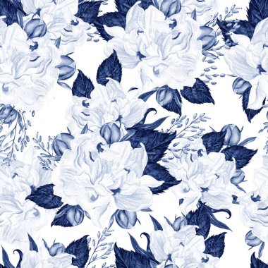 Şakayık çiçekli, kusursuz bir suluboya desen. 