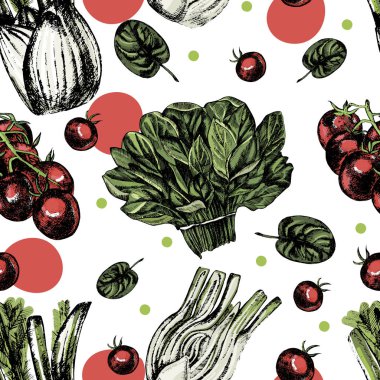 Domates, ıspanak ve rezene ile güzel suluboya dikişsiz desen. 