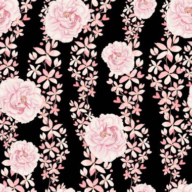 Gül ve şakayık çiçekleri ile parlak renkli dikişsiz desen. 