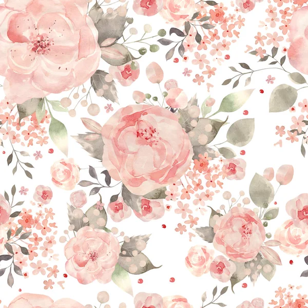 Ljusa färgglada sömlösa mönster med blommor av rosor och pion. — Stockfoto