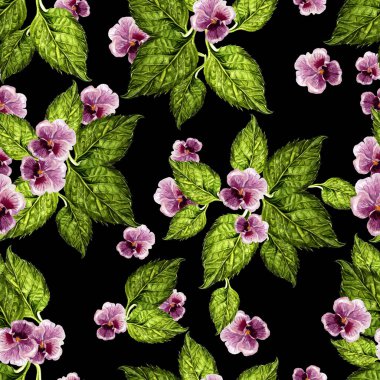 Mor çiçekler ile parlak suluboya dikişsiz desen.