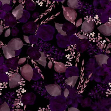 Gül ve meyve çiçekleri ile parlak renkli dikişsiz desen.