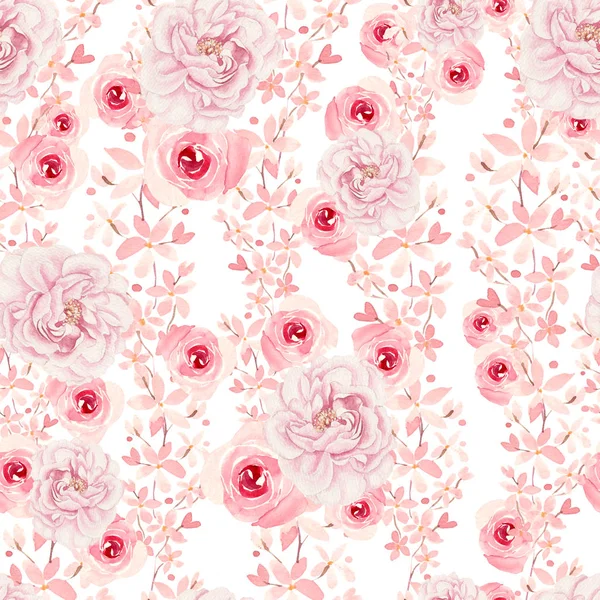 Jasny kolorowy bezszwowy wzór z kwiatami róż i piwonii. — Zdjęcie stockowe