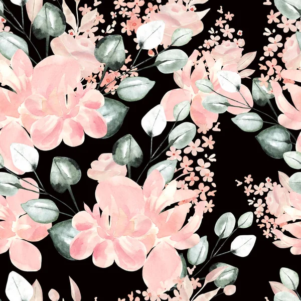 Hermoso patrón sin costura de acuarela con flores de peonía . —  Fotos de Stock