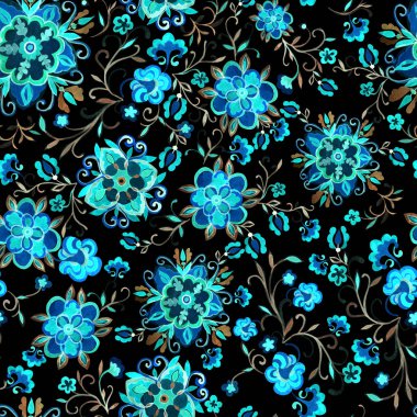 Dekoratif çiçekler ile parlak suluboya dikişsiz desen.