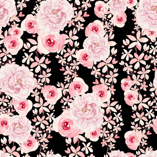 Heldere kleurrijke naadloze patroon met bloemen van rozen en pioenroos. — Stockfoto