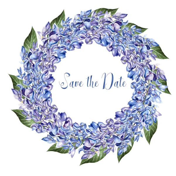 Beautiful watercolor wreath  with flowers of wisteria. — Stock Photo, Image