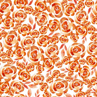 Sonbahar yaprakları ve gülile güzel suluboya deseni. 