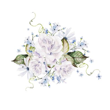 Çiçekler ve yapraklarla suluboya güzel bir düğün.. 