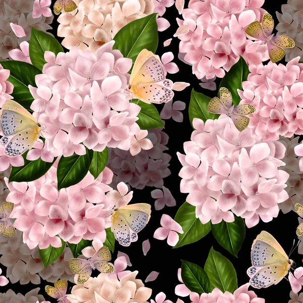 Piękny kolorowy wzór z kwiatami i liśćmi hortensji. — Zdjęcie stockowe