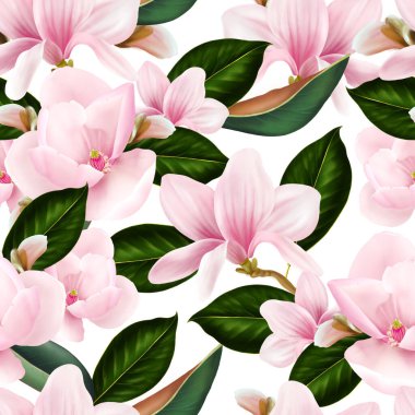 Çiçekler ve manolya yapraklarıyla güzel renkli desen. 