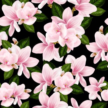 Çiçekler ve manolya yapraklarıyla güzel renkli desen. 