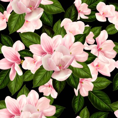 Çiçekler ve manolya yapraklarıyla güzel renkli desen. 