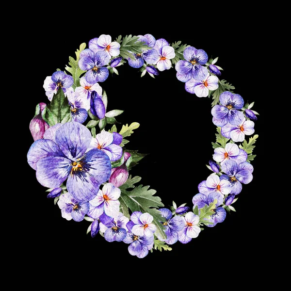 Corona de colores acuarela con flores de pansy . — Foto de Stock