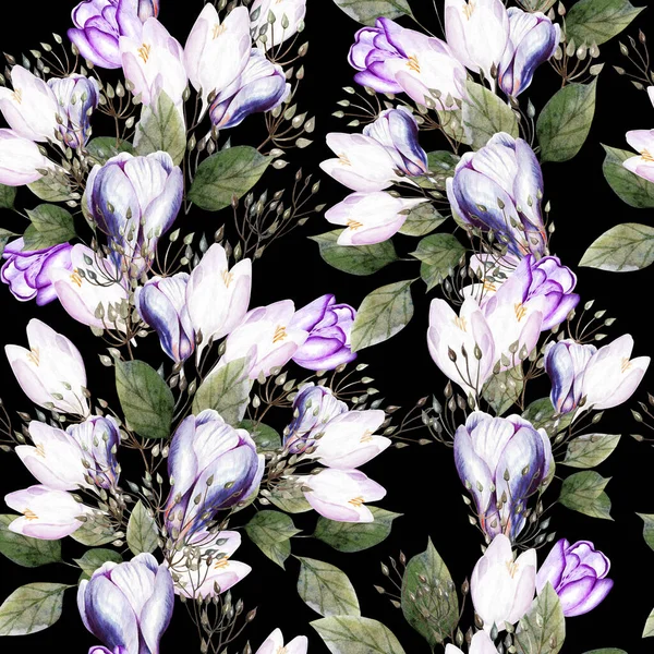 Patrón de boda de acuarela con flores de tulipán y azafrán . — Foto de Stock