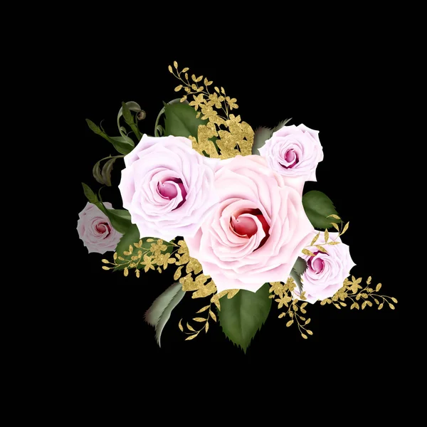 Bouquet con Rose e boccioli, foglie . — Foto Stock