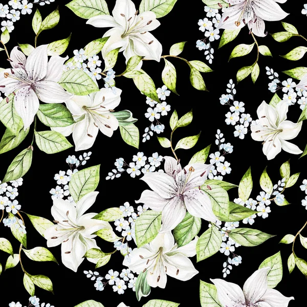 Aquarell bunte Muster mit Lilie und Blumen. — Stockfoto