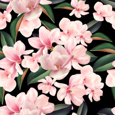 Çiçekler ve manolya yapraklarıyla güzel renkli desen. 