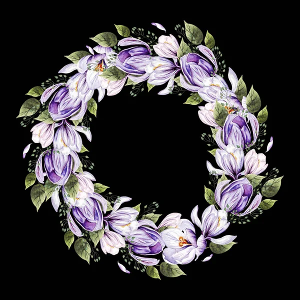 Été Floral motif sans couture avec floraison Crocus et feuilles de jardin, Illustration — Photo