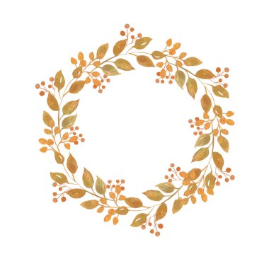 Yapraklı suluboya sonbahar çelengi . 