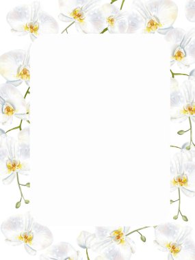 Beyaz orkide çiçekli düğün davetiyesi. Görüntü