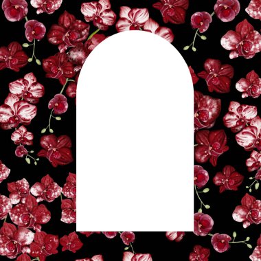 Kırmızı orkide çiçekli düğün davetiyesi. Görüntü