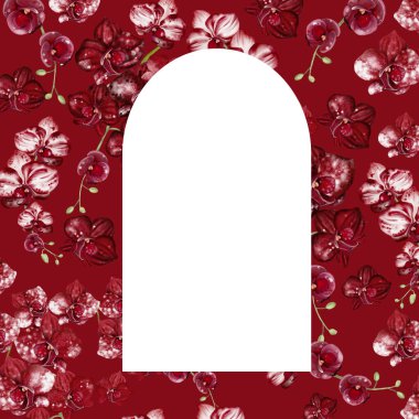 Kırmızı orkide çiçekli düğün davetiyesi. Görüntü