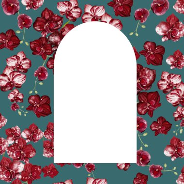 Kırmızı orkide çiçekli düğün davetiyesi. Görüntü