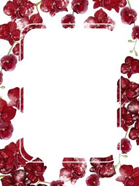 Kırmızı orkide çiçekli düğün davetiyesi. Görüntü