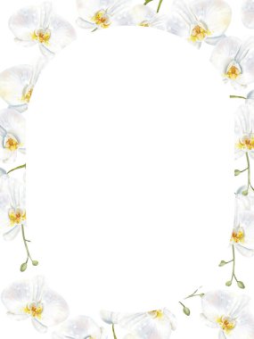 Üzerinde beyaz orkide çiçekleri olan düğün davetiyesi. Görüntü