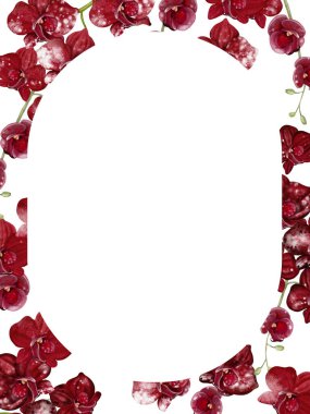 Kırmızı orkide çiçekli düğün davetiyesi. Görüntü