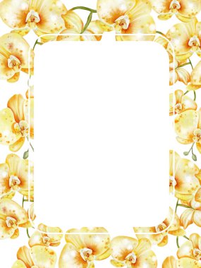 Sarı orkide çiçekli düğün davetiyesi. Görüntü